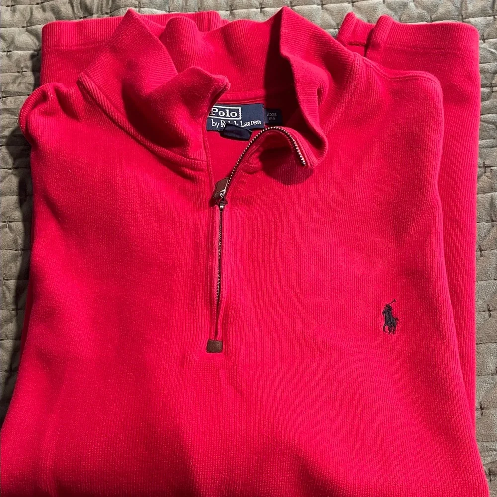 Polo Ralph‎ Lauren red ribbed long sleeveve quarter zip size 2XB